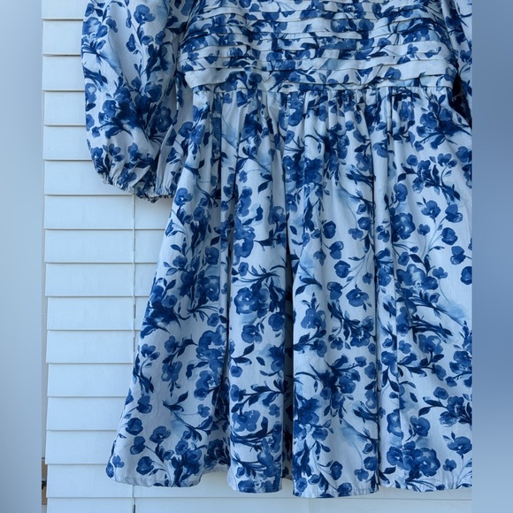 Abercrombie & Fitch Emerson Blue White Floral Puff Sleeve Mini Dress Babydoll S - Picture 7 of 14